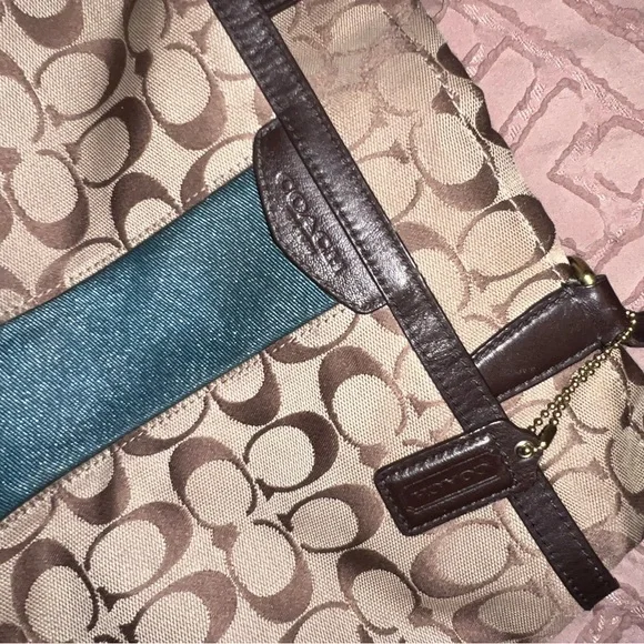 Coach Brown and Blue Monogram Tote - Picture 10 of 11